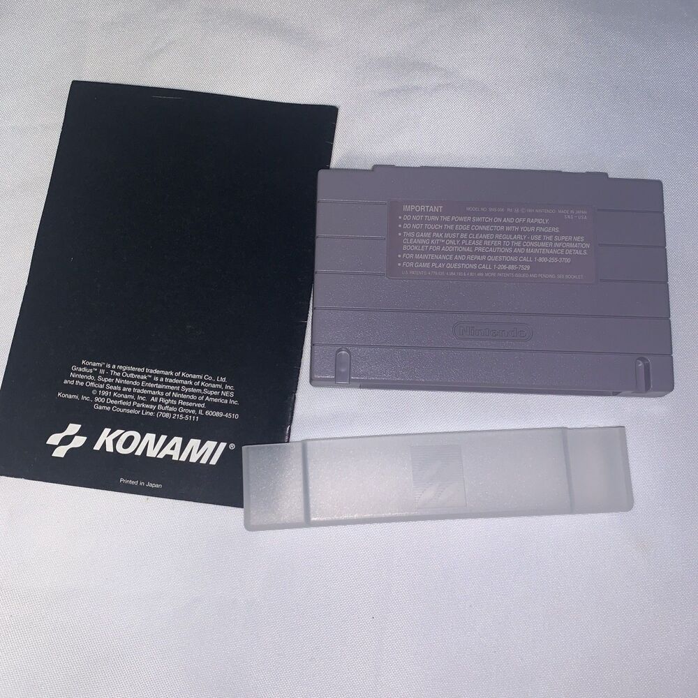 vintage video game Gradius III(Super Nintendo SNES,1991) CIB w/booklet No Poster - Picture 4 of 8